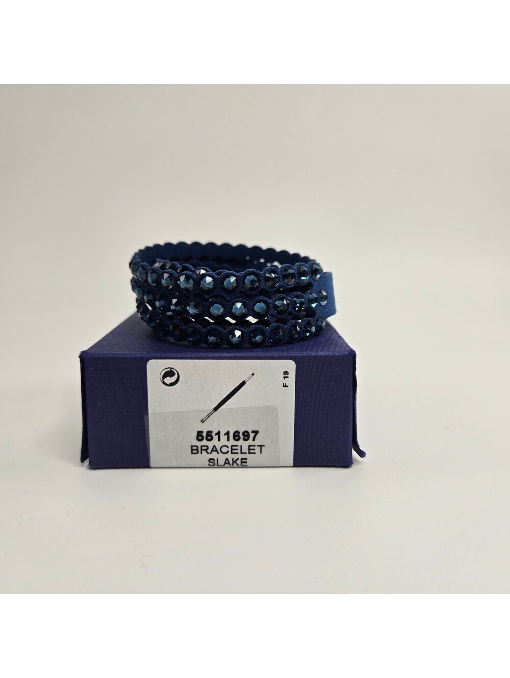 Swarovski Slake Double Wrap Bracelet Blue Crystal Navy Alcantara Box Adjustable